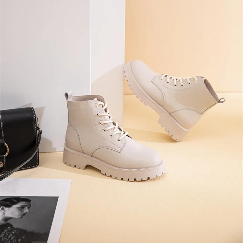 Fashion Women Ankle Boots Genuine Leather 2025 New Autumn Fashion Women Short Boots British Style Thick-soled Women's Motorcycle Boots