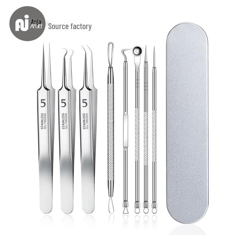 Stainless Steel Blackhead and Acne Removal Tweezers Set