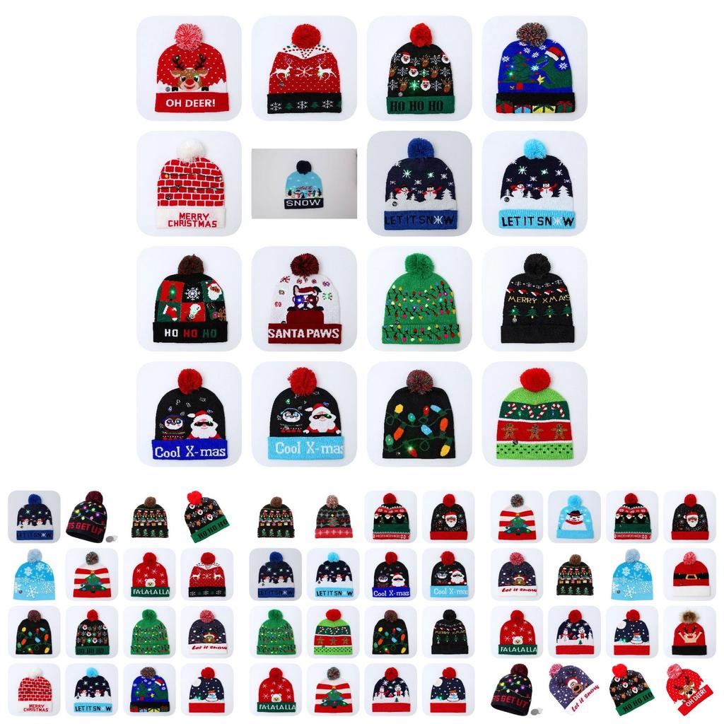 Unique Patterned Christmas Beanie Hat With Bright Led Lights For Winter Cheer