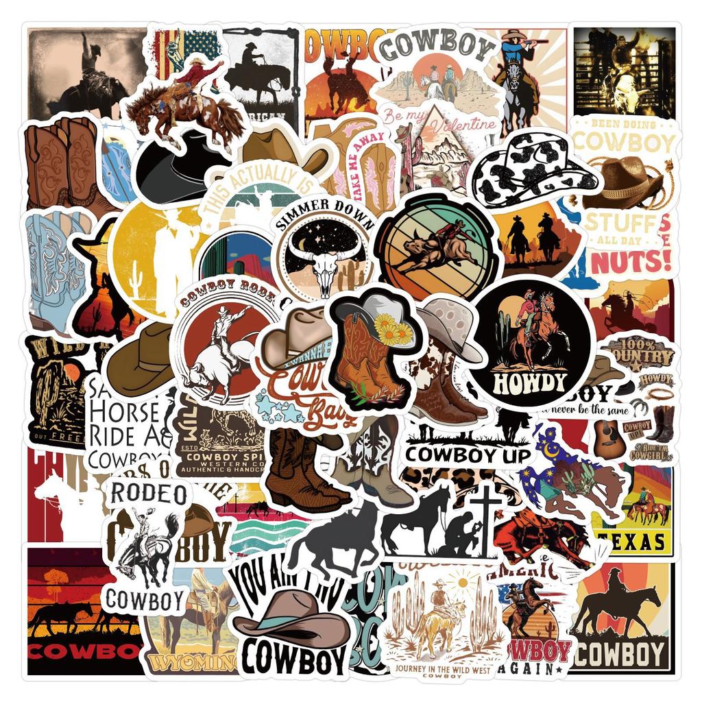 60 New Cowboy Western Denim Graffiti Stickers Guitar Skateboard Computer Decorative Stickers