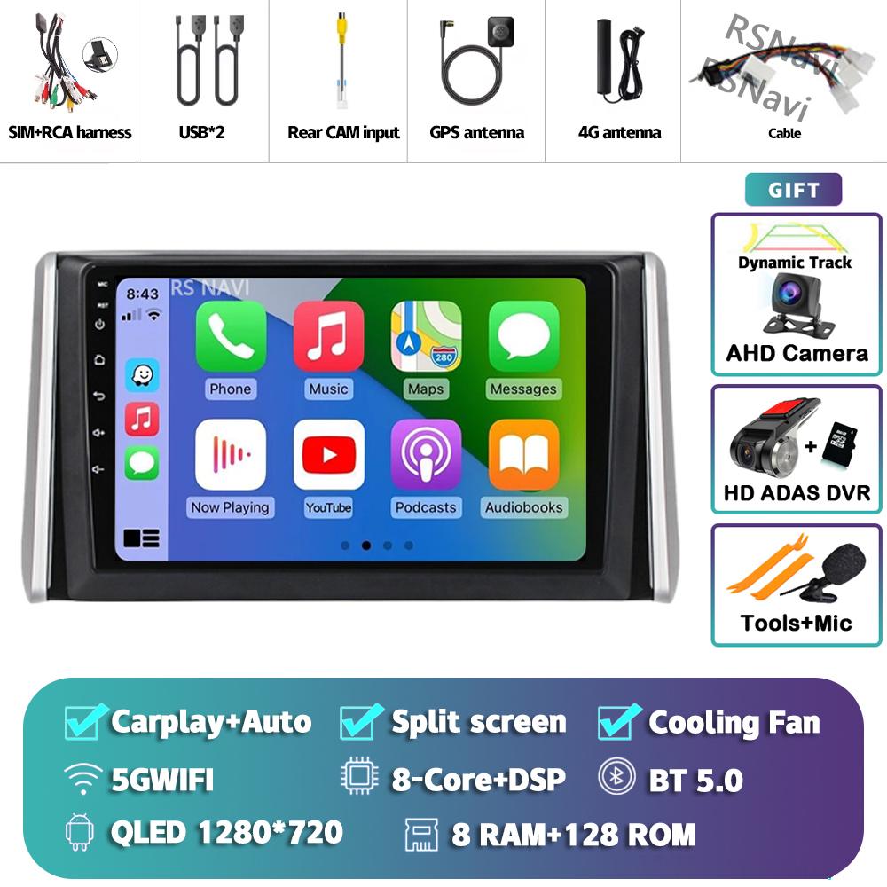 Android 14 Carplay Car Radio For Toyota RAV4 XA50 2018 - 2020 Multimedia Video Player Navigation GPS Stereo 2Din DVD 360 Camera
