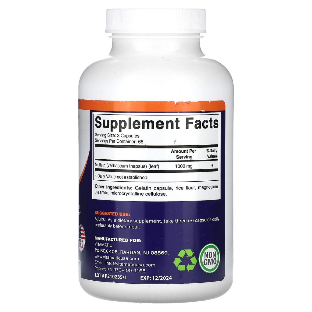 Mullein Leaf, 1,000Mg, 200 Capsules (333Mg Per Capsule)