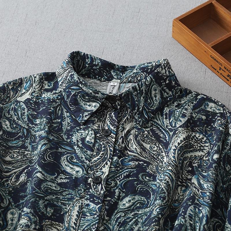 2025 Spring and Summer New Retro Printing Loose and Thin Medium and Long POLO Collar Seven-quarter Sleeve Coffee Break Skirt