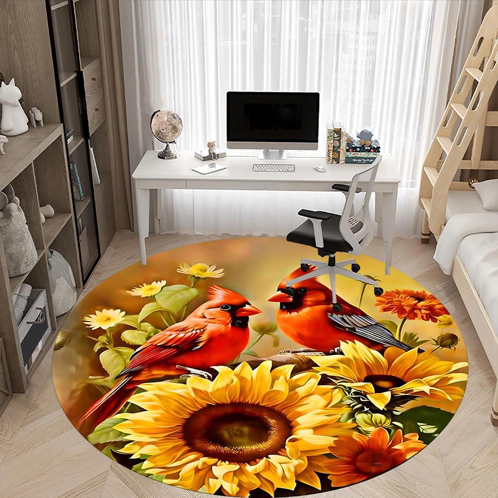 1PC Birds Sunflower Office Round Area Rug, Mat Suitable For Office, Under Office Chairs Bedroom Living Room Home Decor, Room Deco