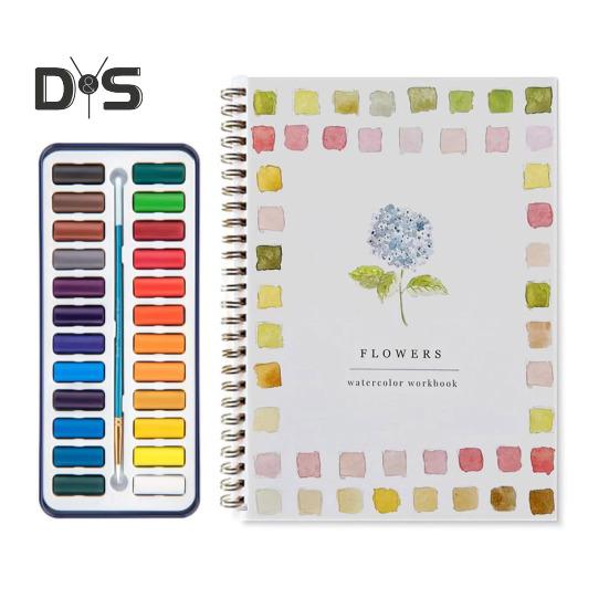 

Рабочая тетрадь по акварели 24 цвета Набор для акварельной живописи с кисточками Раскраска по воде в спиральном переплете Художественное ремесло Подарки для начинающих 24 colours