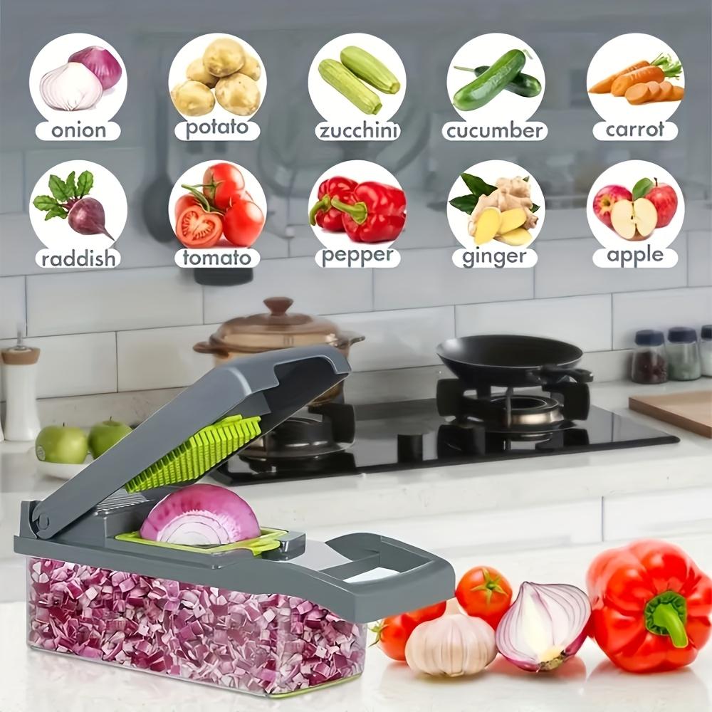 16-in-1 Manuelles Gemüseschneider-Set Mit 8 Klingen, Behälter, Sparschäler & Sieb, Zwiebel-Knoblauch-Schneider Würfler, Küchenhelfer Geschenk