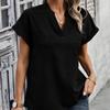 Women's Summer Simple Fashion V-neck Short-sleeved Linen Shirt Shirt