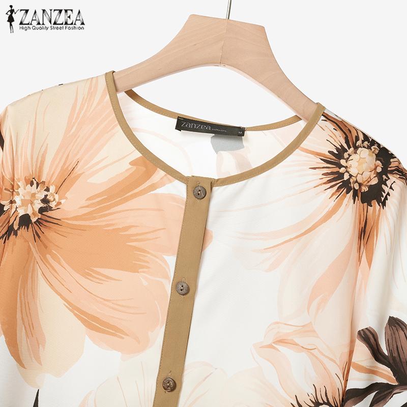 ZANZEA Women 3/4 Sleeve Print Blouse and Pants Casual Two Piece Suit Sets