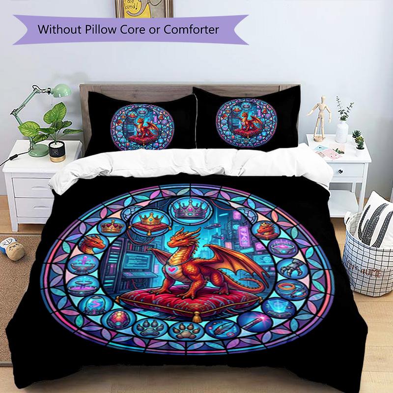 Cyber Dragon Kingdom Pattern Bedding,Quilt Set Quilt Cover Pillowcase Home Birthday Gift (1 * duvet cover + 2 * pillowcase, without core)
