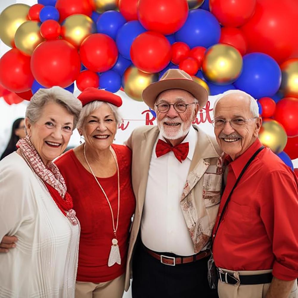 Guirlande de ballons Thème Rouge Bleu Kit d'arche à ballons Rouge Bleu Royal Or Décoration de Fête de Remise de Diplôme Mariage Anniversaire Retraite