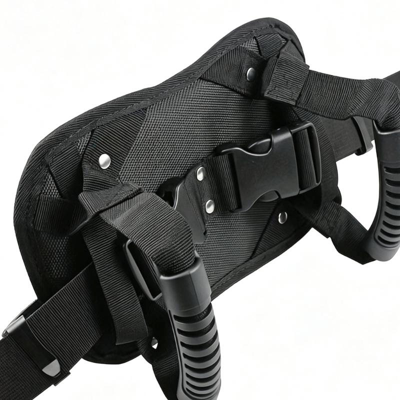 Black Rear Seat Hand Grip for Motorcycle Passenger Travel, Buckle Strap Design With Padded Woven Fabric Support Base Panel for Road Use
