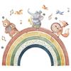 Cartoon Animal Rainbow Wall Stickers Self-Adhesive Fox Elephant Bear Decals Kids Bedroom Home Decor