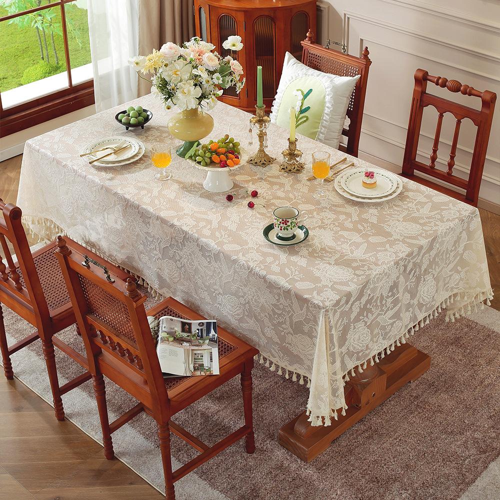 Retro Hand Crochet Hollowed Out Tablecloth High Sense Hollowed Out Non-Slip Literary Coffee Table Cover Rectangular Tablecloth