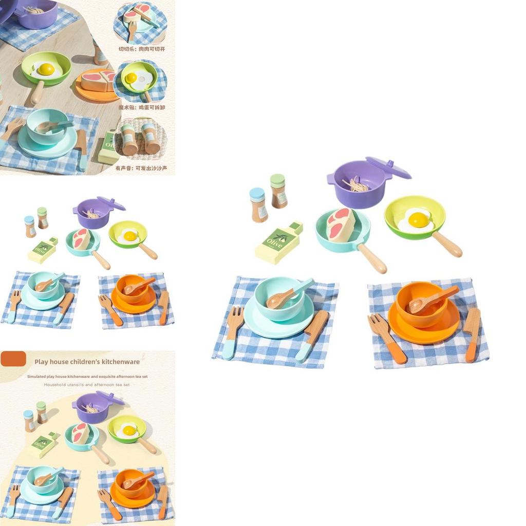 Wooden Simulation Colored Afternoon Tea Kitchen Utensil Set Children Toys For Imaginative Role Play