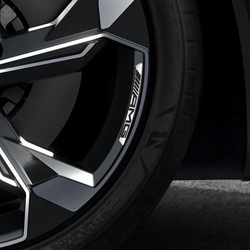 4 pièces Insigne de Moyeu de Roue de Voiture en Aluminium Autocollant de Jante de Pneu Décor Accessoire Pour AMG Pour Mercedes Benz Classe E C G M R S W204 W212 GLC
