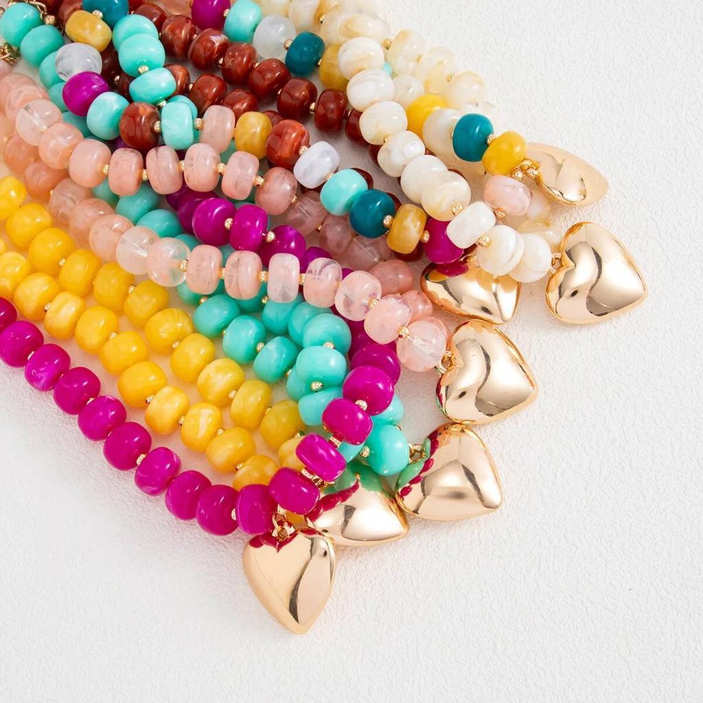 Salircon Y2K Boho Colorful Resin Beaded Choker Necklace for Women Stylish Gold Color Love Heart Pendant Neck Accessories Jewelry