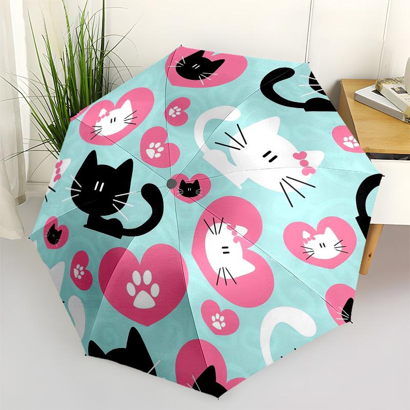 

1pc Cat Heart Pattern Umbrella with Plastic Handle,Vibrant Cartoon Pattern,Multi-functional UmbrellaPT051