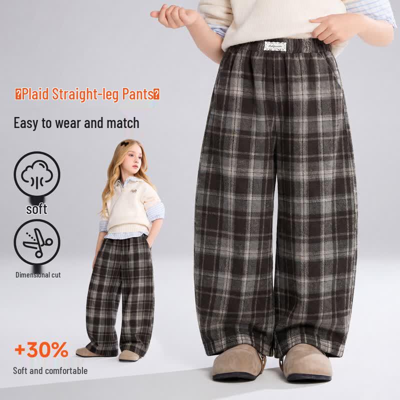 ASK JUNIOR Girls Plaid Loose Straight-Leg Pants 130