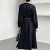 Shop   Women V Neck Button Pin Tuck Simple Suit With Belt Long Dress Cat Wdr 120