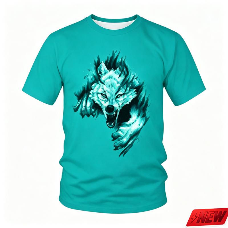 3d Print Flame Wolf Head Pattern Tshirt Unisex Cool Wild Animal Graphic Short Sleeve Tops Streetwear Fashion Trend Oversized Tees