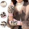 Womens Cute Leopard Print Fingerless Knitted Gloves Warm and Cold Proof for Autumn Winter Touchscreen Gloves