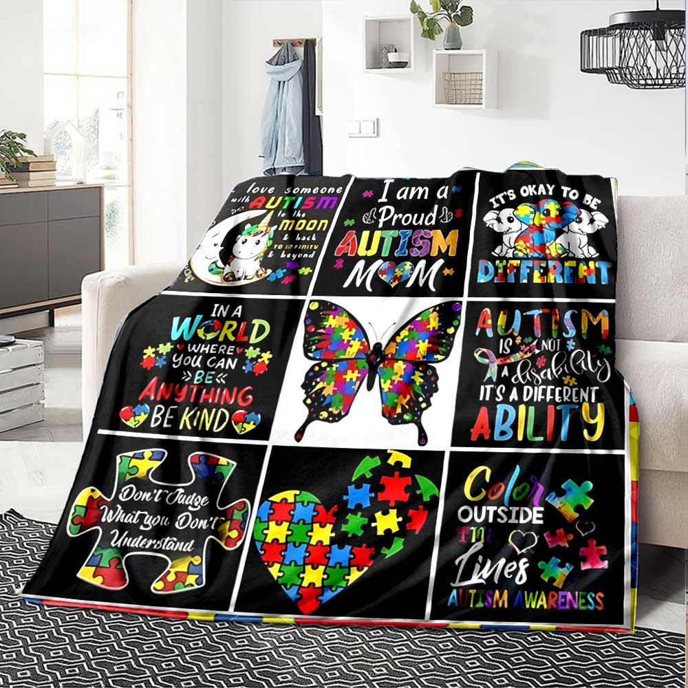 Autism Awareness Quotes Gift Blanket Ultra-Soft for Sofa Couch Office Bed Picnics Four Seasons Universal Digital Print Ideal Picnic Accessory Y47