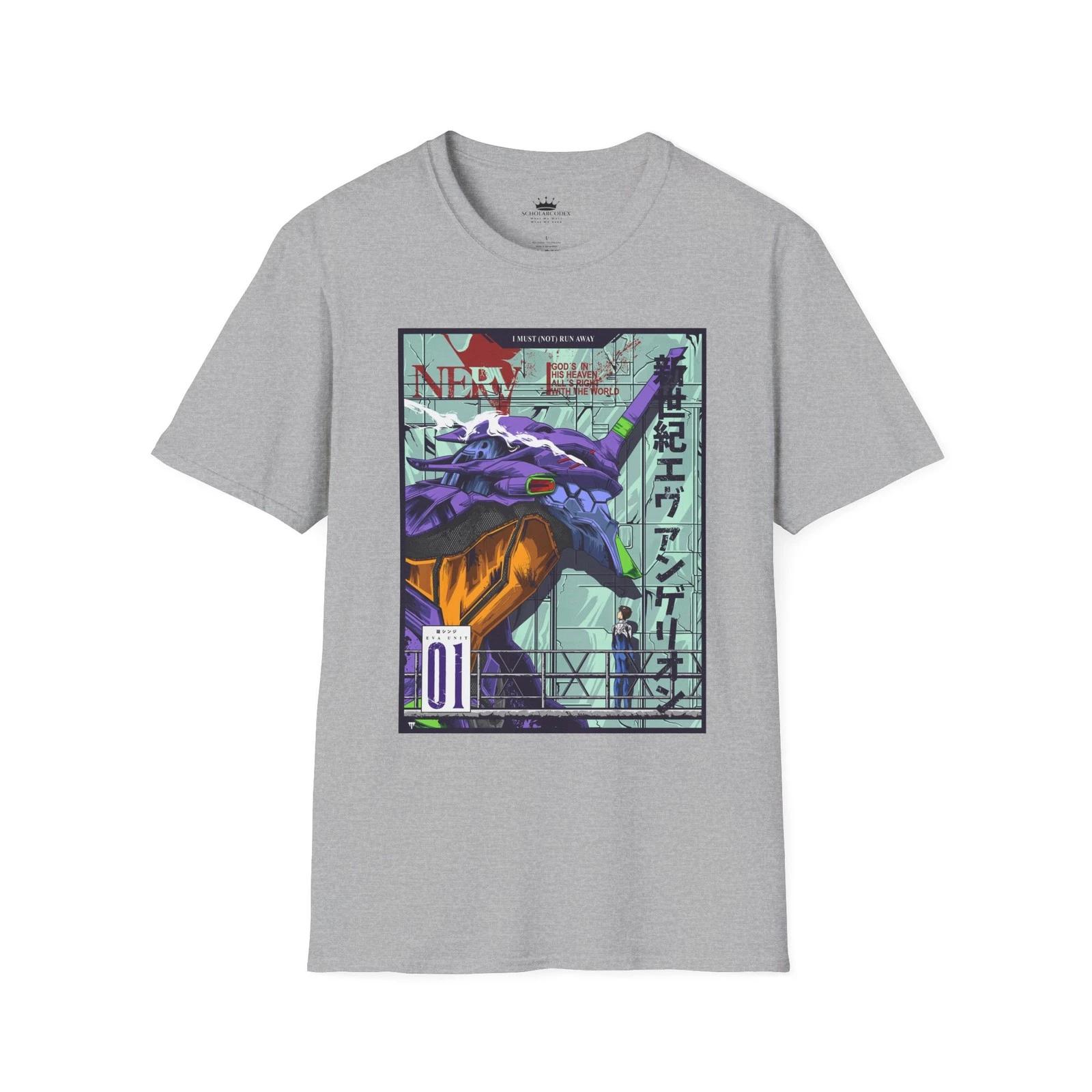 Evangelion Style 01 & Shinji 100% Cotton T-shirt Mens Tees Top | Anime Robot Graphic Tee 2XL