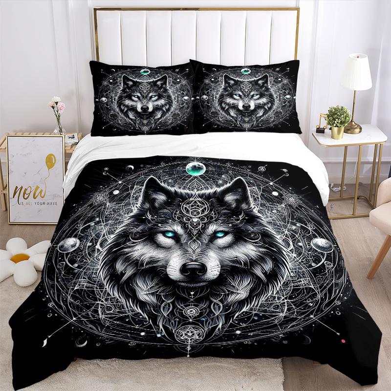 3pcs Wolf Quilt Cover Set (1 Quilt Cover + 2 Pillowcases Without Pillow Core), High-Definition Printing for Home and Dormitory.J099