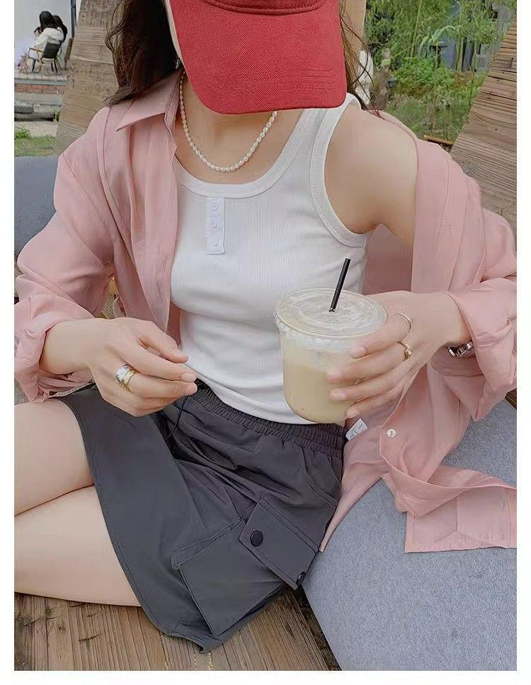 Gray High-Waisted A-Line Wide-Leg Summer Skirt for Women - Petite, Slimming, and Quick-Drying