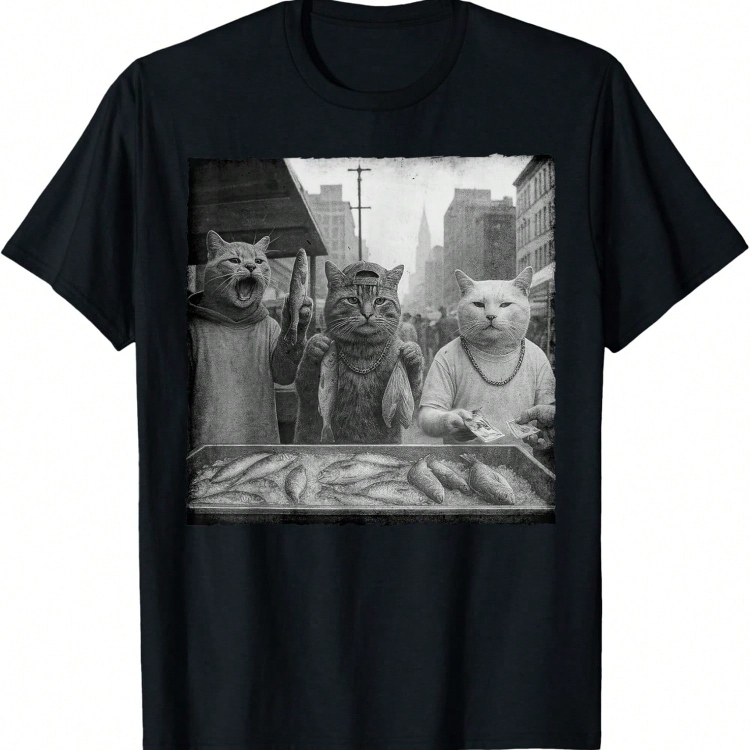 Gangster Cats Selling Fish Funny Cat Meme Cat Lover Sarcasm T-Shirt S разноцветный