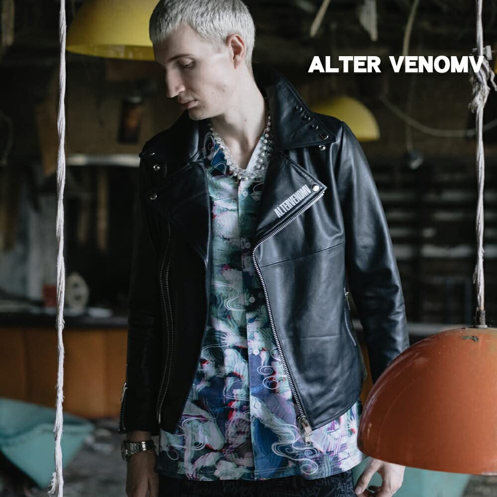 ALTER VENOMV Manoson JACKET Double Rider Jacket in Genuine Lamb Punk and Size S Men's Rider's Leather, Rock, Streetwear, V-Kei Style, (Black)