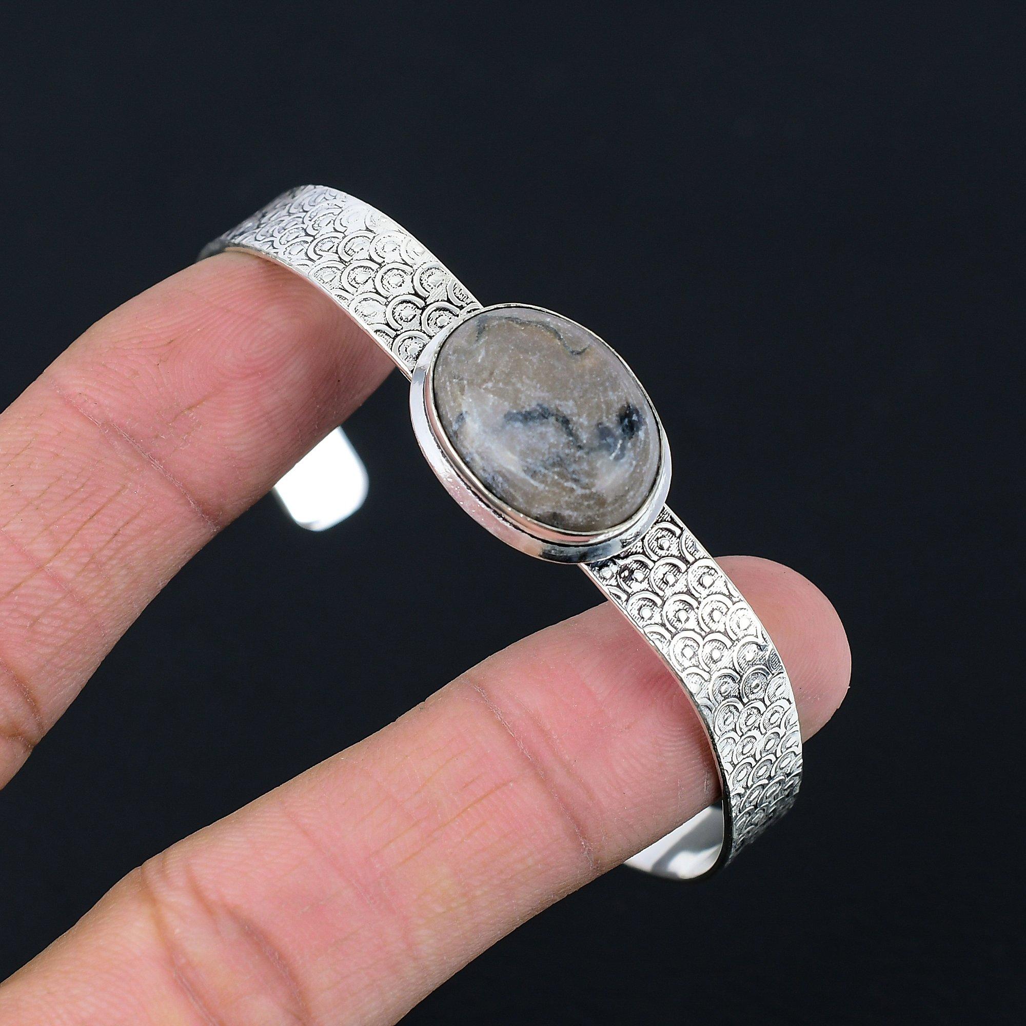 

Распродажа ко Дню сестер Браслет-бенгл из стерлингового серебра 925 пробы с натуральной яшмой «паутина» Adjustable