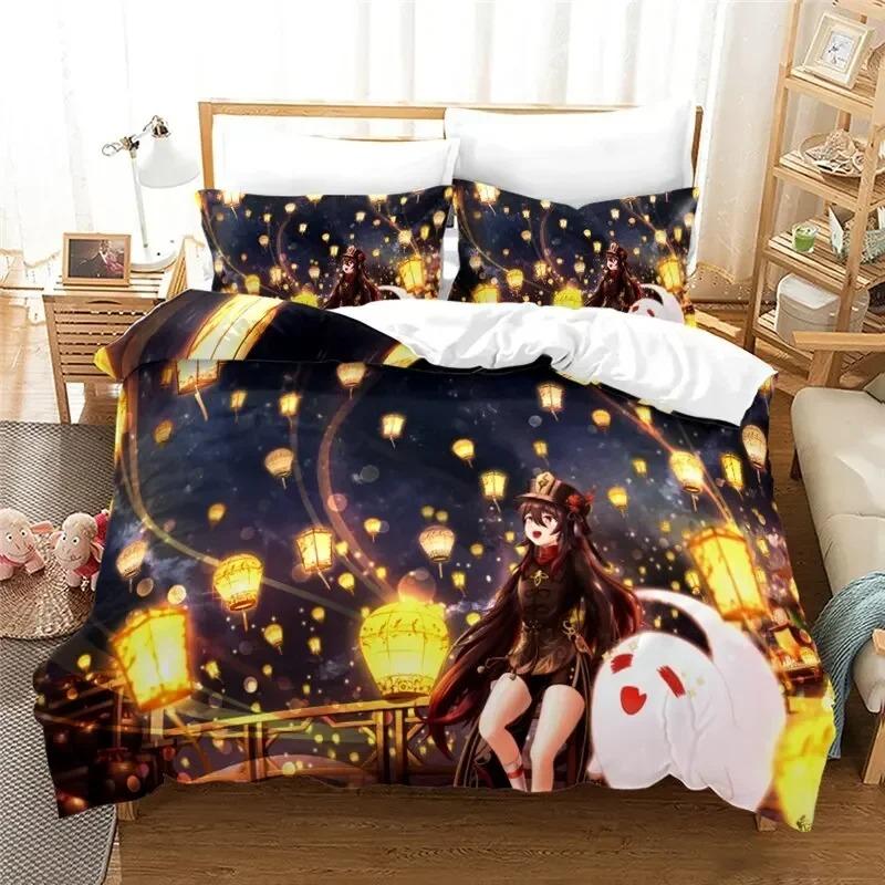 Bettdecke Anime Genshin Impact Paimon Bettwäsche-Set 3D-Druck Geeignet für Schlafzimmer Kinder Heimtextilien