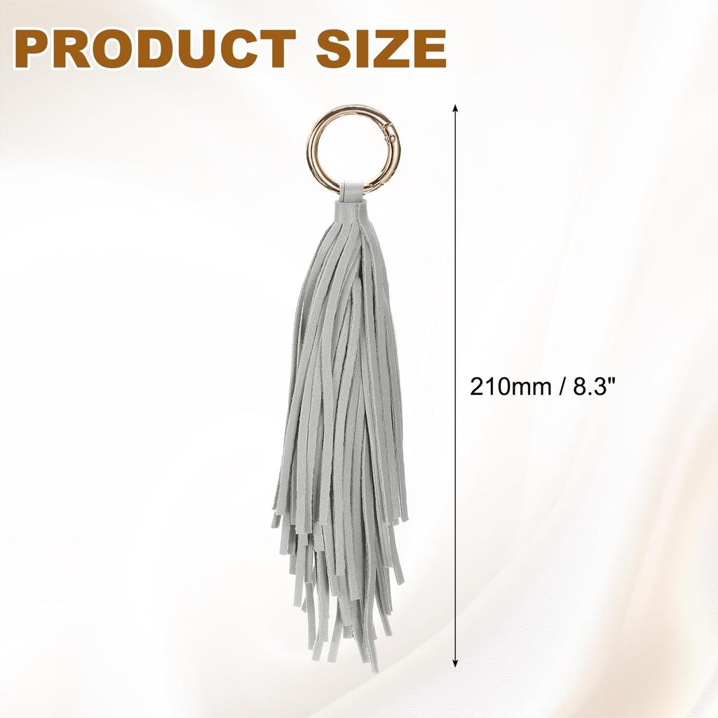 uxcell 8.3" Leather Tassel Keychain with Round Ring, Wallet Decoration, Car Key Ring, Purse Accessory, Bag Decoration, Handbag Buckle, Gray