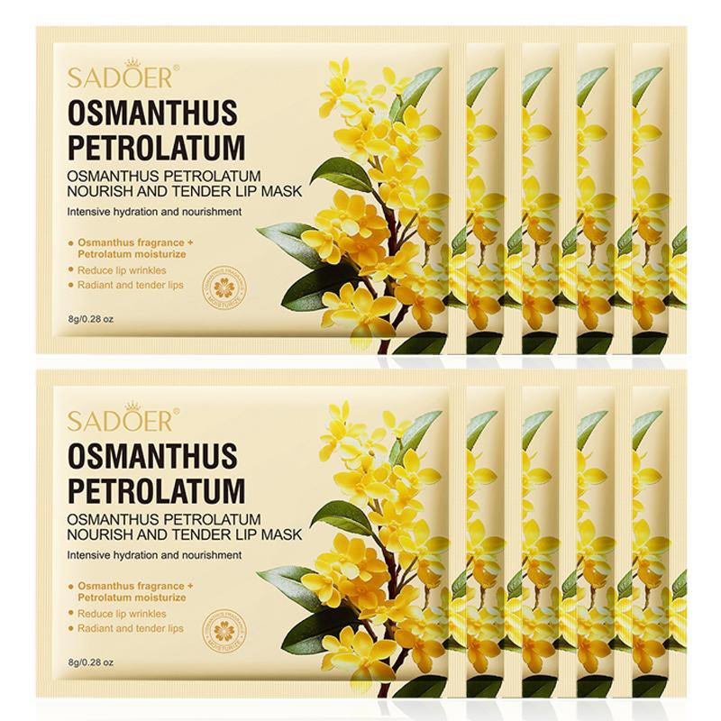 10 Stück Osmanthus Lippenmasken-Set SADOER Kristall-Kollagen-Lippenpflaster Feuchtigkeitsspendend Aufpolsternd Trockene, rissige Lippen Anti-Falten Hautpflege