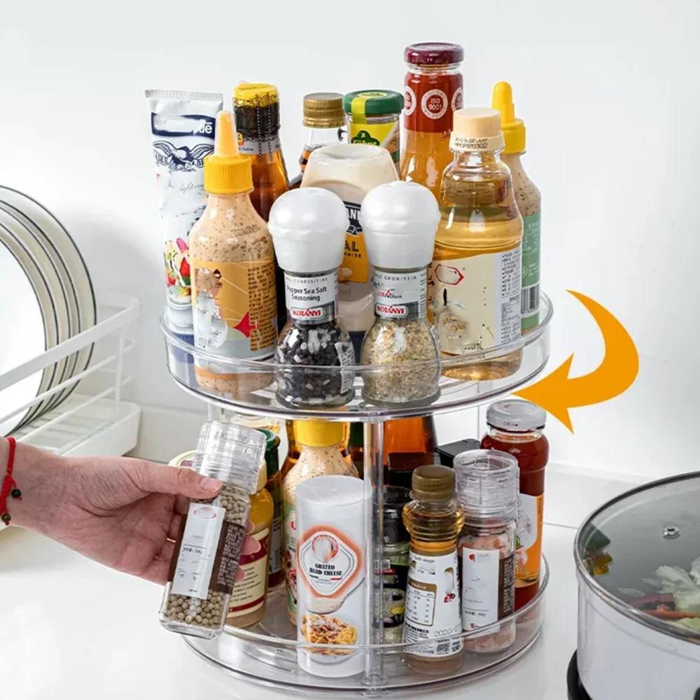 Turntable Organizer Multifunction Clear Rotating Storage Trays Plastic Kitchen Turntable Spi Rack Cosmetic Makeup Organizer