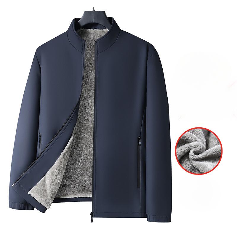 

Новая осенне-зимняя мужская куртка средней возрастной группы с толстым плюшевым подкладом, куртка со стойкой воротником, куртка для среднего и пожилого возраста, теплая плюшевая бизнес-куртка 5XL