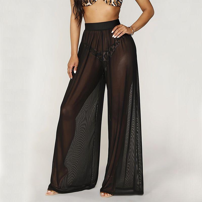 Sexy Solid Color Mesh Wide Leg Pants Sexy Pure Color Mesh Wide Leg Pants