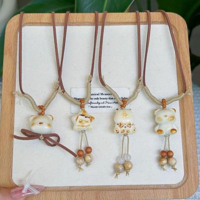 Elfenbeinfarbene Kleine Bär Stern Halskette - Herbst Retro Damenanhänger