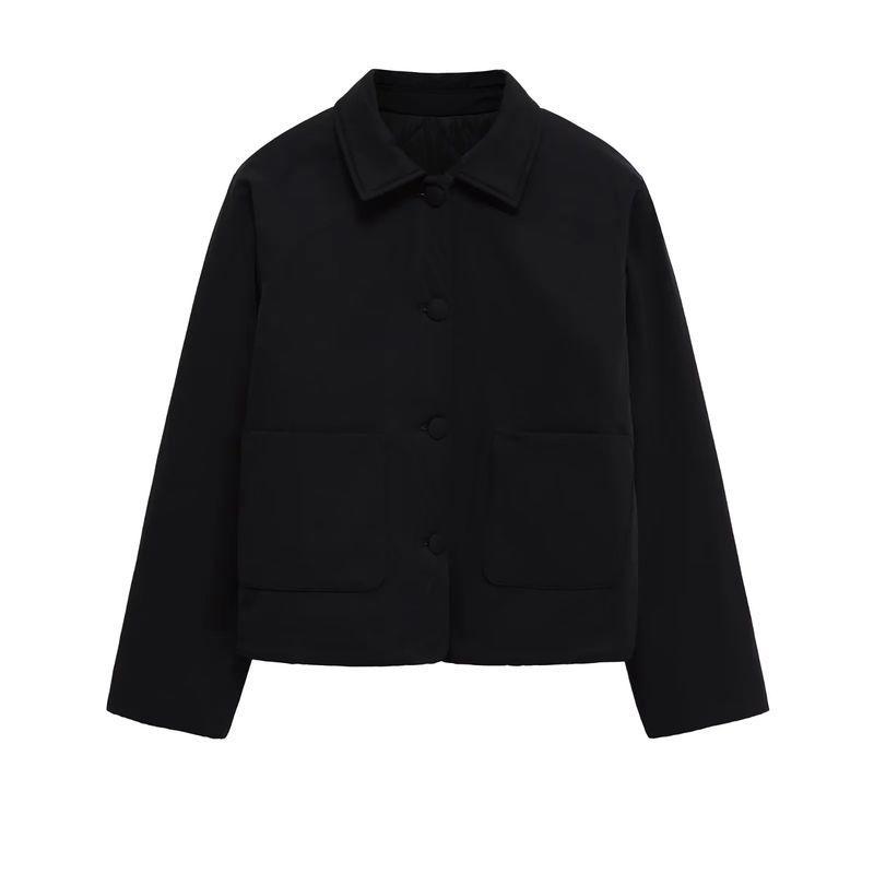 

MD Autumn New Women clothes Can Be Luoli Style Casual Warm Short Lapel Long sleeve Cotton-padded jacket Outerwear 6732724 Black L