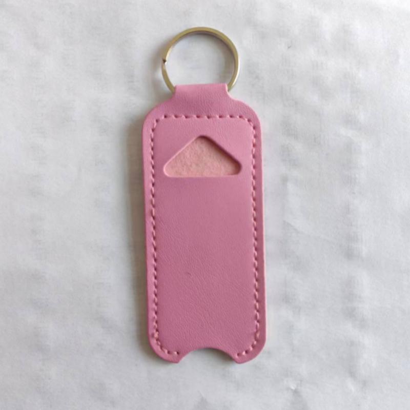 

Pu Leather Chapstick Pouch Keys Ring Lipstick Lip Gloss Bag Keychain Holder Portable Lip Balm Bottle Packaging Cover Key Ring розовый