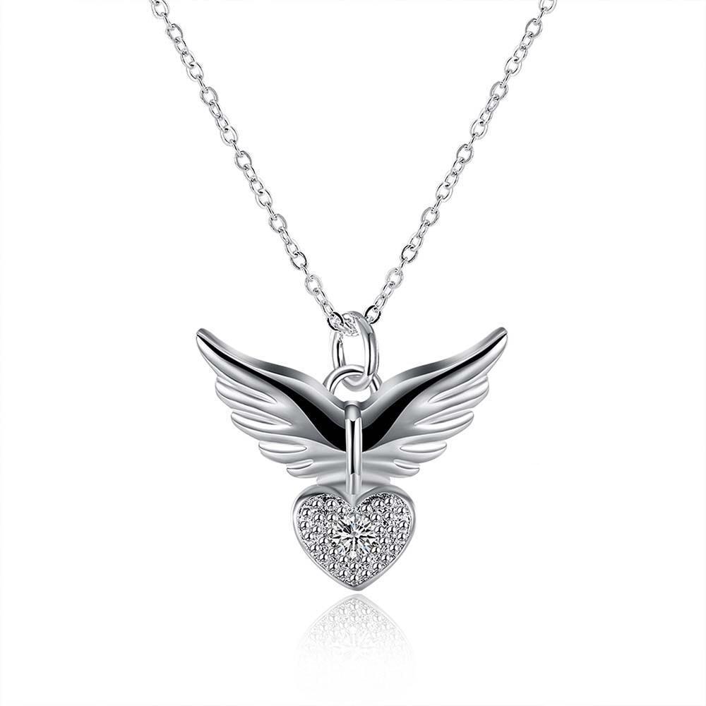 New 925 Sterling Silver Necklace Zirconia Angel Wings Necklace Jewelry Collars