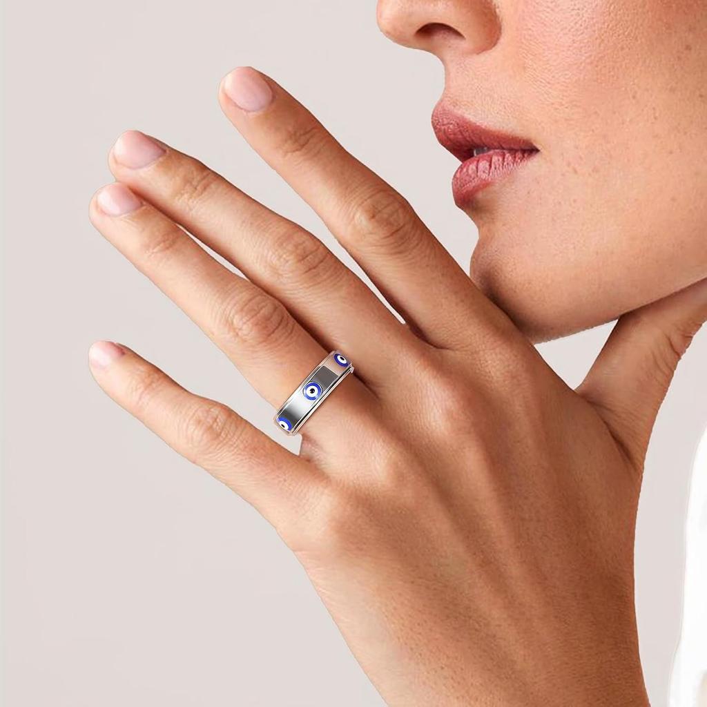 Evil Eye Anxiety Rings for Women GoldPlating Stainless Steel Spinner Fidget Ring Turkish Faith Protection Jewelry Luck Amulet