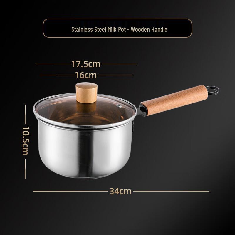 Utoo Stainless Steel Milk/Saucepan with Wooden Handle and Glass Lid