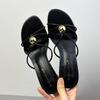 Fashion Black Footwear Metal Fashion Round Toe Ladies Medium Heels Sandals Female Slides Shoes Elegant Women Heeled Sandals Shoes Pumps