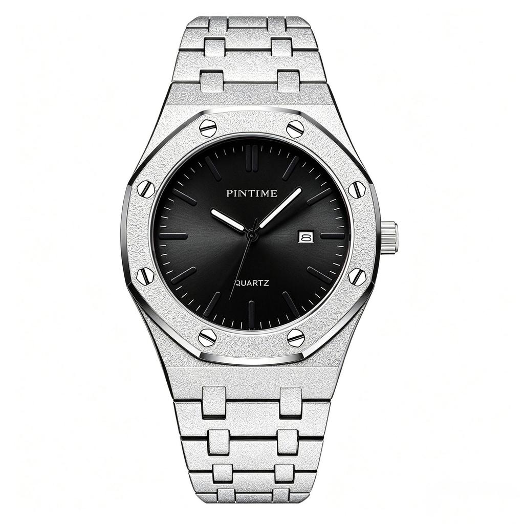 Mens Luminous Waterproof Watch Octagonal Analog Quartz Wrist Watch with Date Display