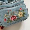 Borsa a Tracolla in Denim da Donna con Ricamo di Gattino Cartone Animato e Multi-scomparti
