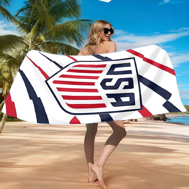 Usa Soccer Emblem Beach Towel, Quick-drying, Easy to Care for, Suitable for Both Fitness and Beach Vacations,Sports Essential