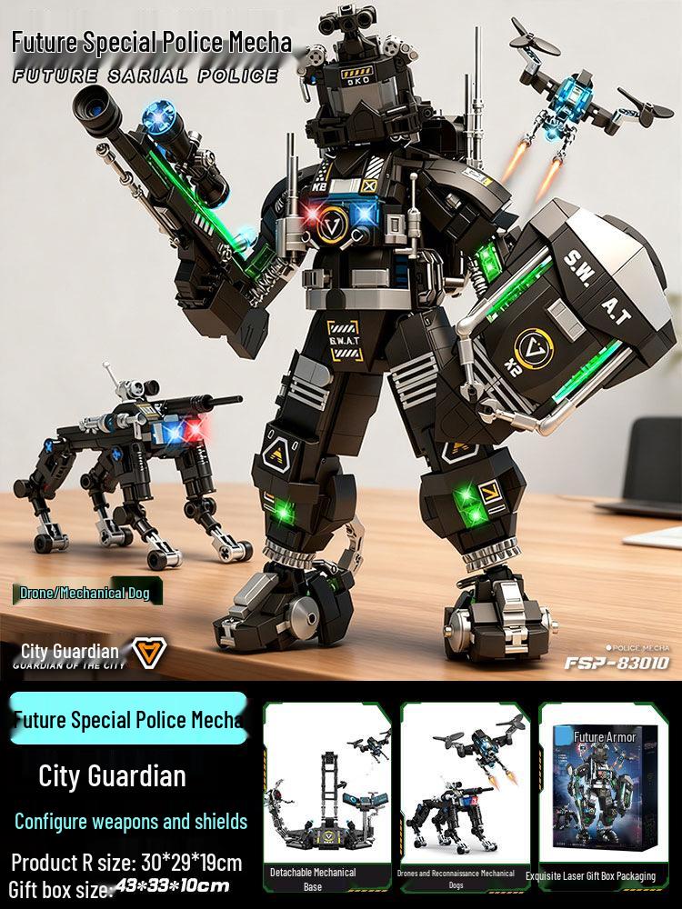 Xingji 83010 SWAT Mecha Robot Transformation Police Building Kit - Educational Toy for Boys