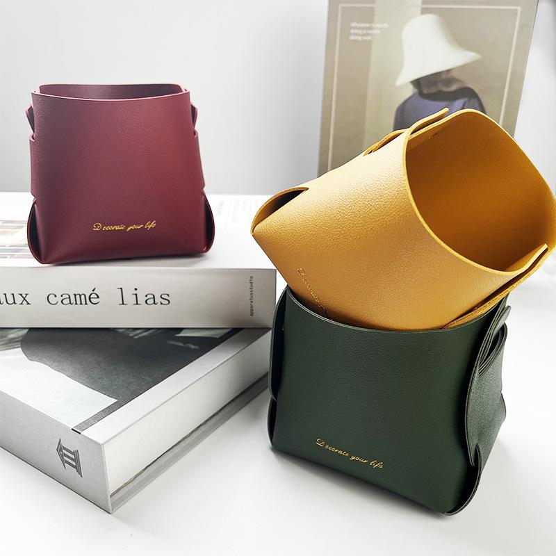 Creative PU Leather Storage Box Nordic Desktop Decorate Jewelry Keys Display Tray Makeup Organizer Container Books Plants Holder